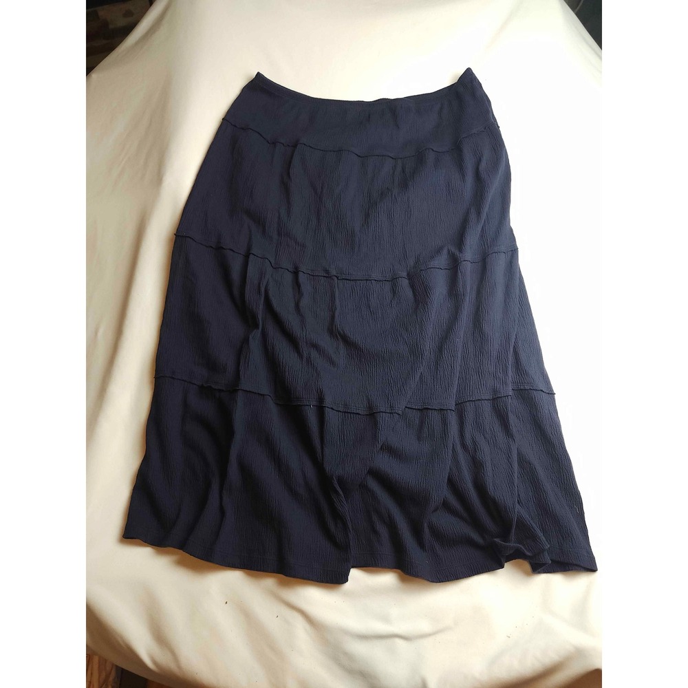 Basic Editions Woman Navy Blue Tiered Maxi Skirt XL Cotton Blend